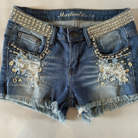 Machine Distressed Rhinestone Embellished Womens Jean Shorts Size 26 NWOT - Picture 3 of 16